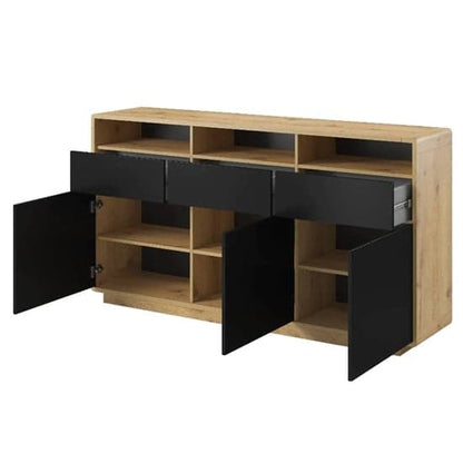 Altea Wooden Sideboard 3 Doors 3 Drawers In Torus Oak With LED