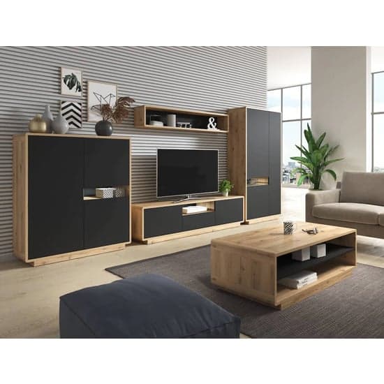 Altea Wooden Sideboard 3 Doors 3 Drawers In Torus Oak With LED