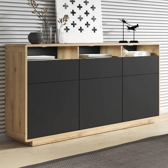 Altea Wooden Sideboard 3 Doors 3 Drawers In Torus Oak With LED