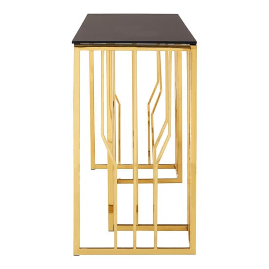 Alvara Rectangular Black Glass Top Console Table With Gold Frame