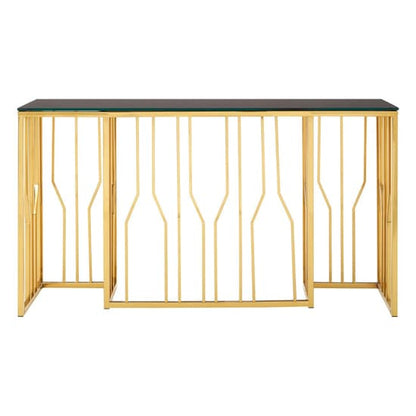 Alvara Rectangular Black Glass Top Console Table With Gold Frame