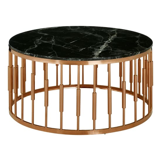 Alvara Round Black Marble Top Coffee Table With Rose Gold Base