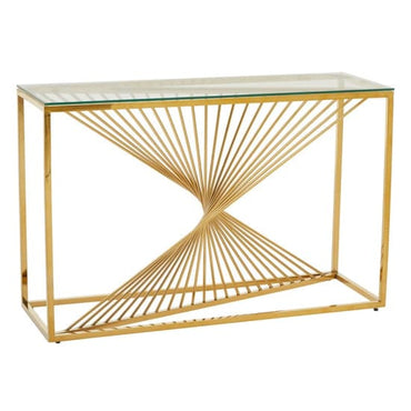 Spiral-Inspired Gold Metal and Glass Console Table for Modern Home Decor