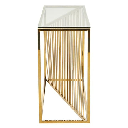 Spiral-Inspired Gold Metal and Glass Console Table for Modern Home Decor