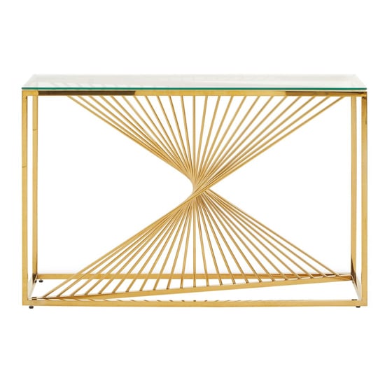 Spiral-Inspired Gold Metal and Glass Console Table for Modern Home Decor