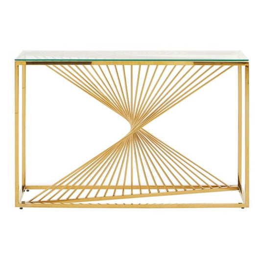 Spiral-Inspired Gold Metal and Glass Console Table for Modern Home Decor