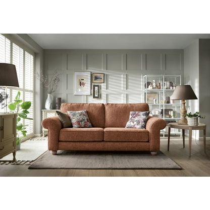 FURCO Zazzles Burnt Orange 3-Seater Sofa with Chenille Upholstery and Foam Cushions