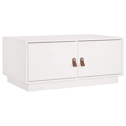 FURCO White Pinewood Coffee Table with Storage Doors for Living Room