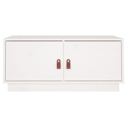 FURCO White Pinewood Coffee Table with Storage Doors for Living Room