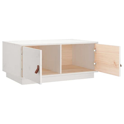 FURCO White Pinewood Coffee Table with Storage Doors for Living Room