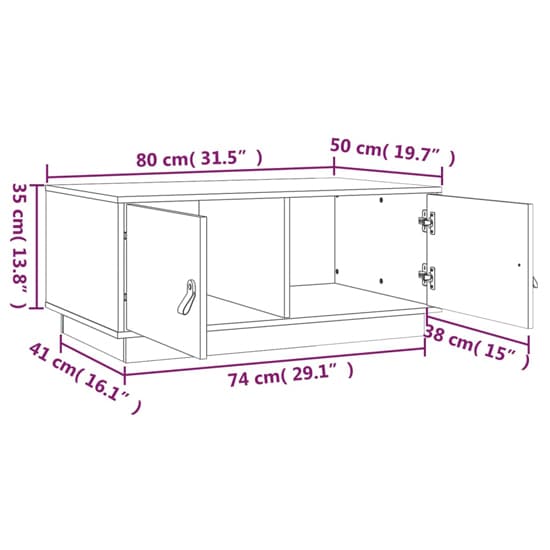 FURCO White Pinewood Coffee Table with Storage Doors for Living Room