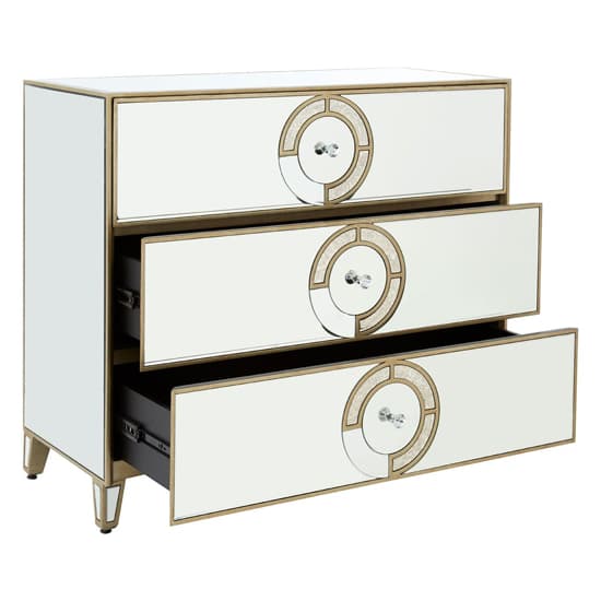 Antibes Art Deco Mirrored Chest of 3 Drawers in Antique Silver with Crystal Knobs