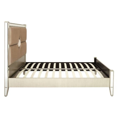 Antibes Antique Silver King Size Bed Frame with Mirrored Glass and Upholstered Headboard