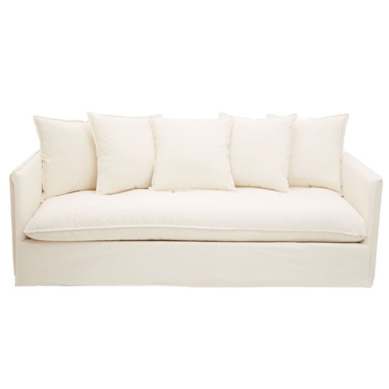 FURCO Cream Upholstered 3-Seater Sofa with Plush Cushions and Linear Detailing