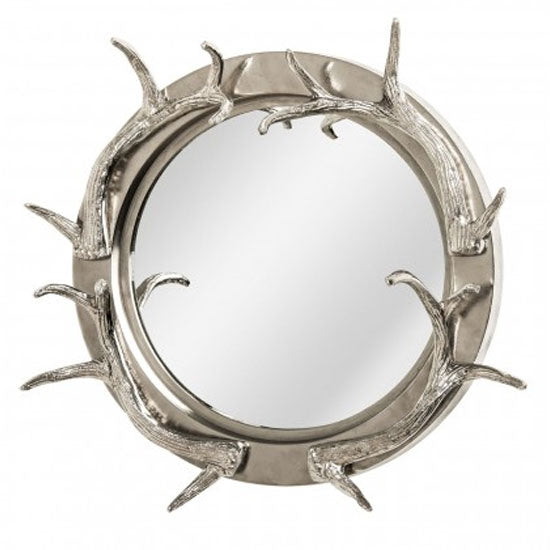 Antler-Inspired Round Wall Mirror with Nickel Frame for Bedroom and Living Room