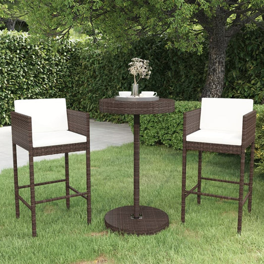 FURCO Brown PE Rattan Outdoor Bar Table Set with 2 Chairs – Weather-Resistant Garden Furniture