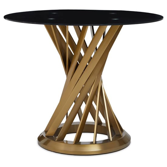 Modern Round Black Glass Dining Table with Gold Metal Base