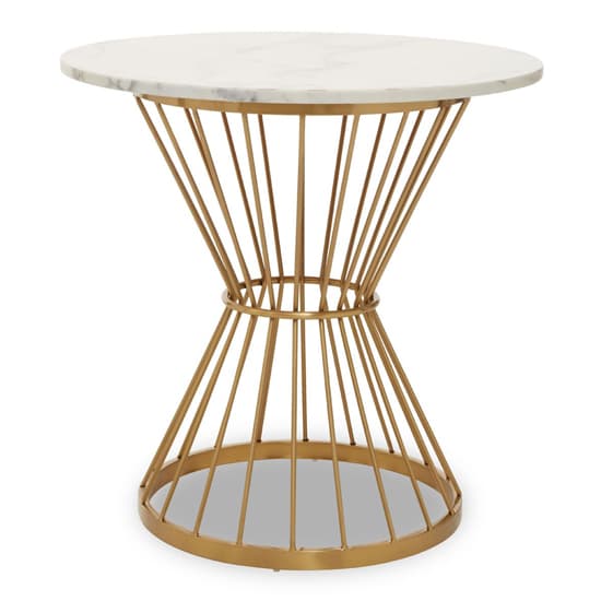 FURCO Contemporary Round Marble Dining Table with Gold Metal Base