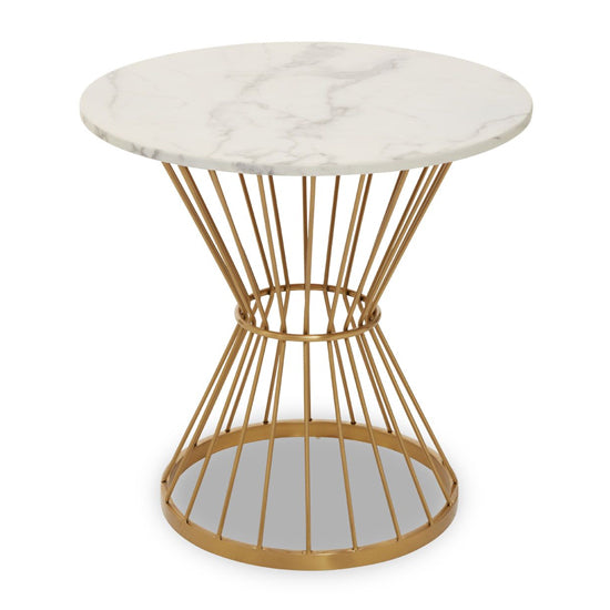 FURCO Contemporary Round Marble Dining Table with Gold Metal Base