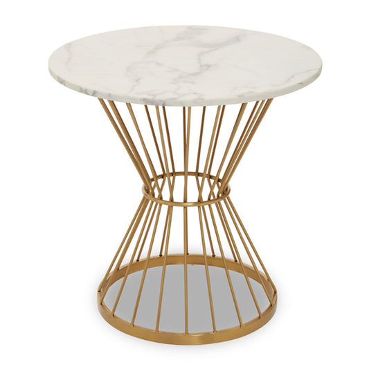 FURCO Contemporary Round Marble Dining Table with Gold Metal Base