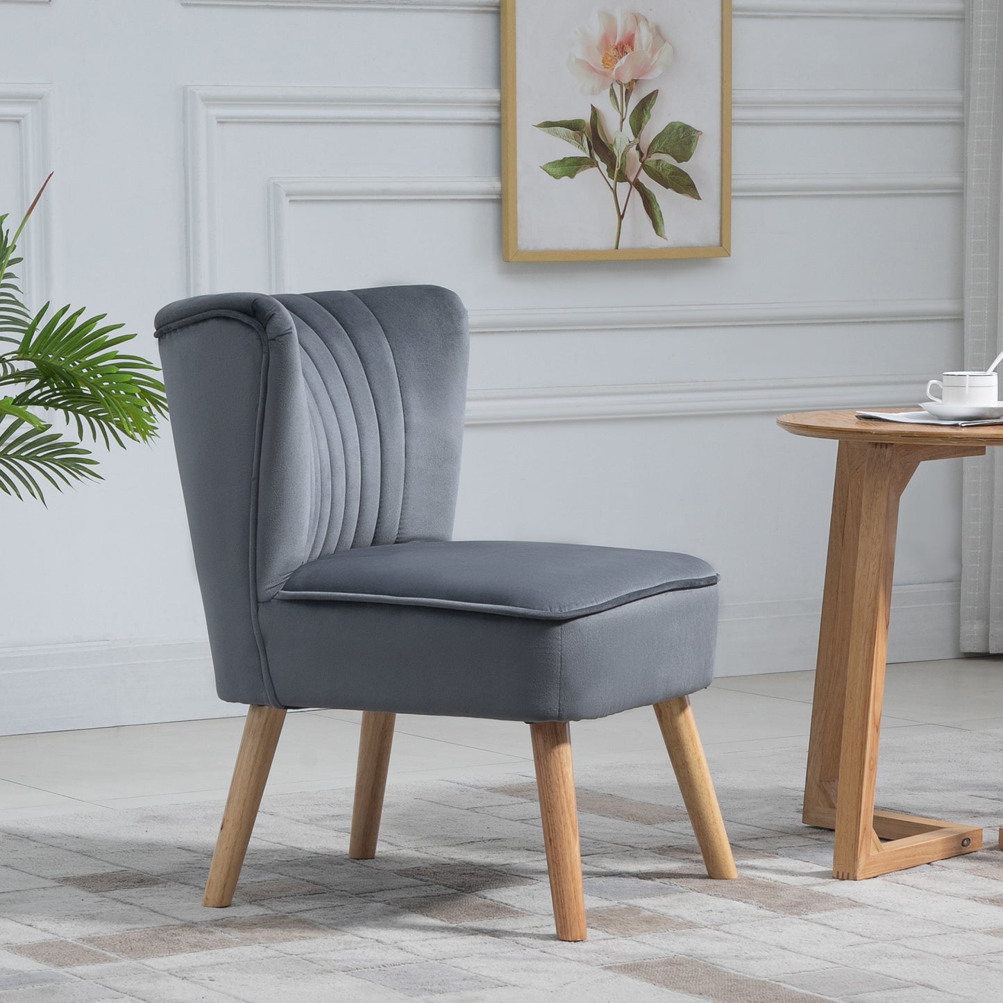 HOMCOM elvet Accent Chair Occasional Tub Seat Padding Curved Back with Wood Frame Legs Home Furniture Set of 2 Grey