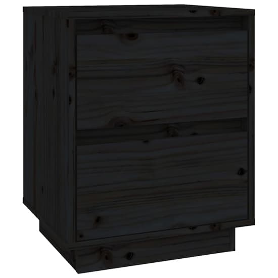 Aoife Pine Wood Bedside Cabinet With 2 Drawers In Black