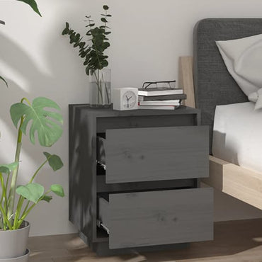 Aoife Pine Wood Bedside Cabinet With 2 Drawers In Grey