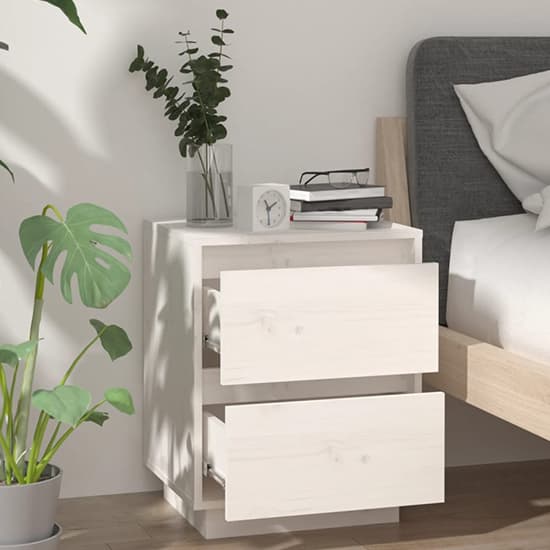 Aoife Pine Wood Bedside Cabinet With 2 Drawers In White