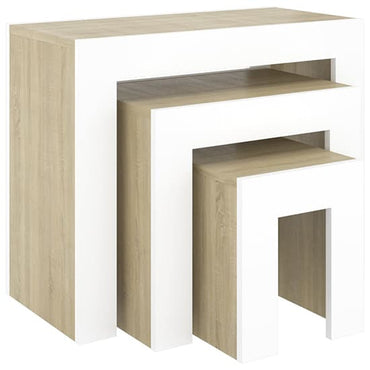 FURCO Aolani Nesting Tables Set of 3 in White and Sonoma Oak - Versatile Living Room Furniture