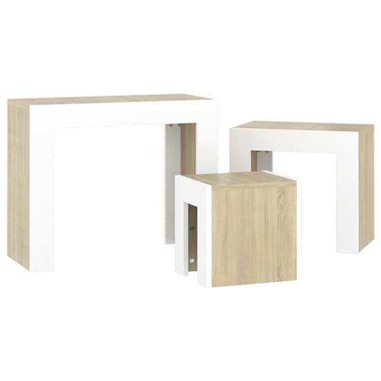 FURCO Aolani Nesting Tables Set of 3 in White and Sonoma Oak - Versatile Living Room Furniture