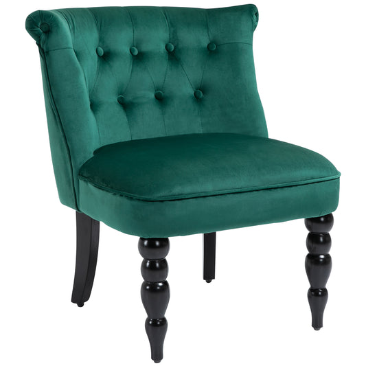 HOMCOM elvet-Feel Wingback Accent Chair, with Wooden Legs - Green