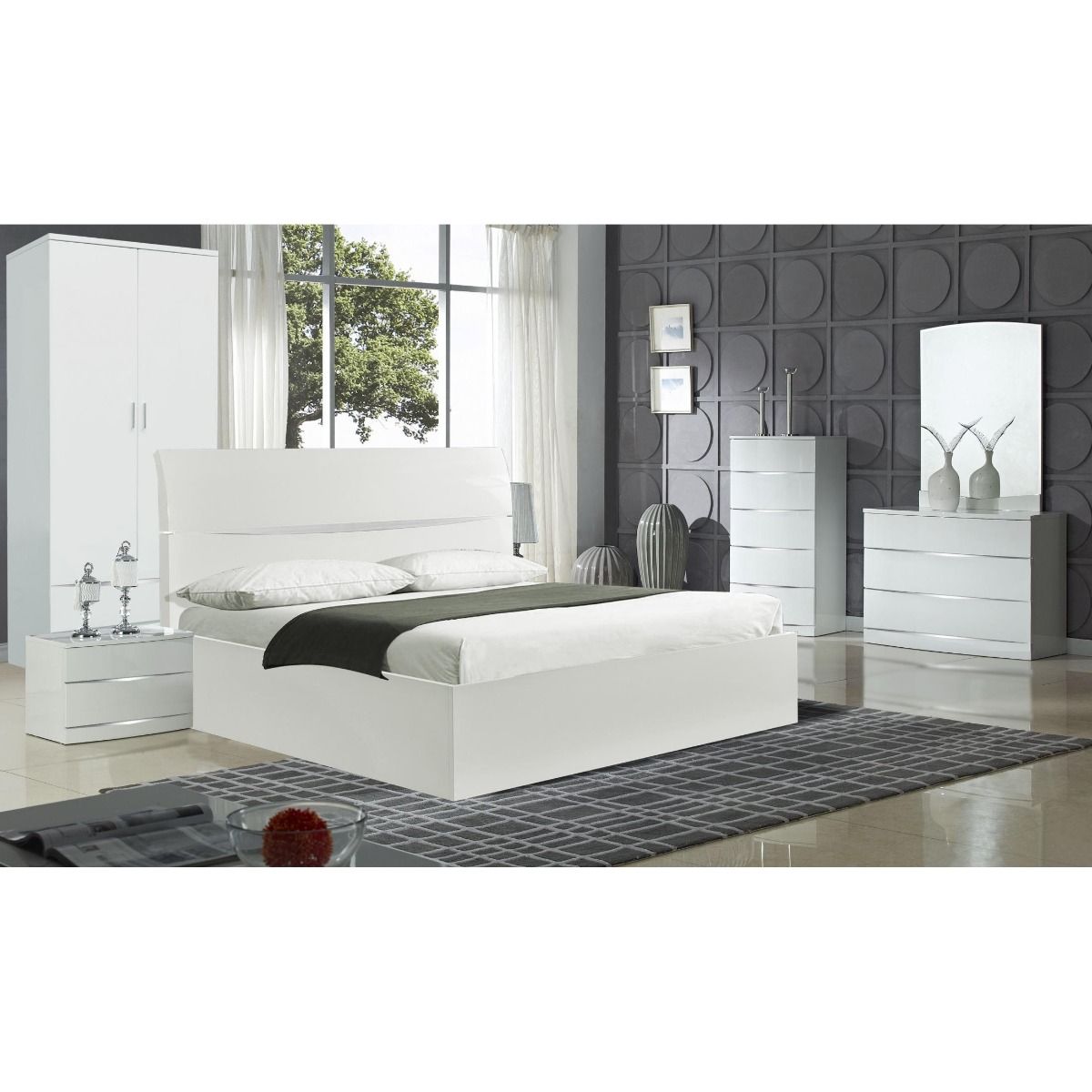 Tintagel High Gloss Hinged Wardrobe with 2 Drawers - White - Nestium