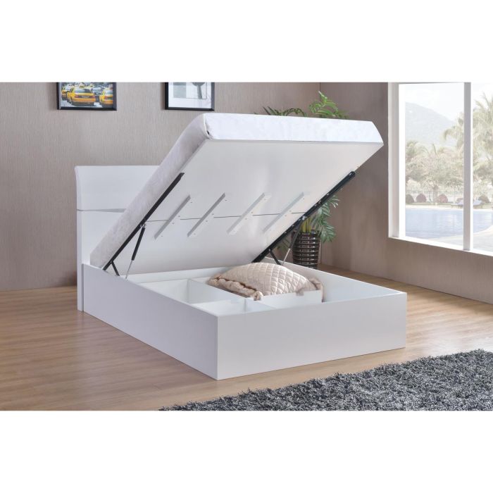 Tintagel White High Gloss Storage Ottoman Bed Gas Lifted - Double Bed - Nestium