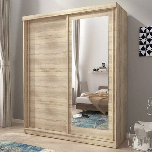 Large Sonoma Oak Mirrored Sliding Door Wardrobe with Ample Storage