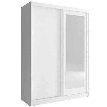 Aria Mirrored Wardrobe Medium With Sliding 2 Doors In White