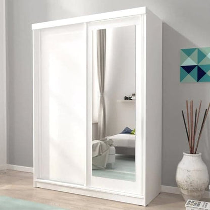 Aria Mirrored Wardrobe Medium With Sliding 2 Doors In White