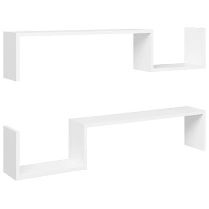 FURCO Arzon White Wooden Wall Shelf Set of 2 - Modern Floating Design for Home Decor