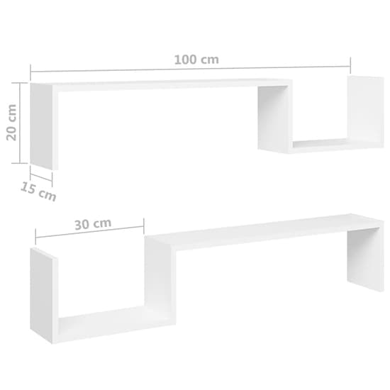 FURCO Arzon White Wooden Wall Shelf Set of 2 - Modern Floating Design for Home Decor