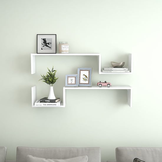 FURCO Arzon White Wooden Wall Shelf Set of 2 - Modern Floating Design for Home Decor