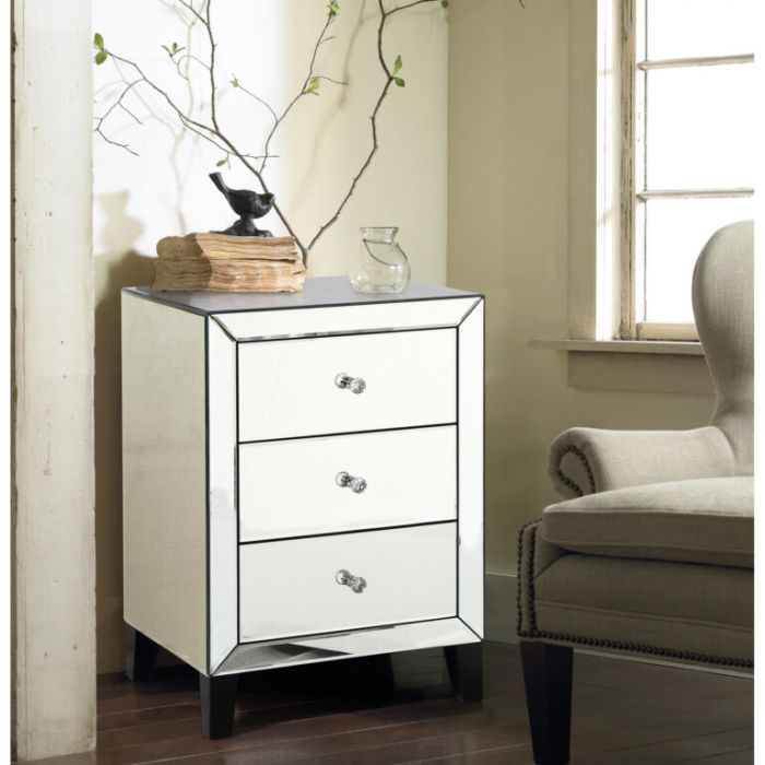 Crediton Mirrored Bedside - 3 Drawer - Silver