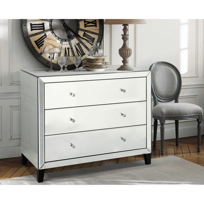 Glamorous Crediton Mirrored Chest - Wide 3-Drawer Storage for Chic Interiors