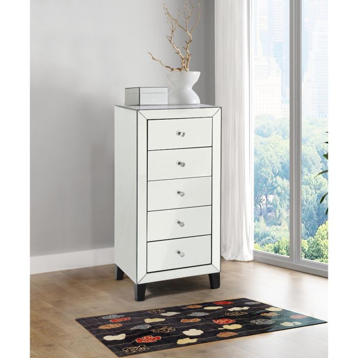 Sleek Mirrored 5-Drawer Narrow Chest - Elegant Storage Solution for Space-Saving Glamour