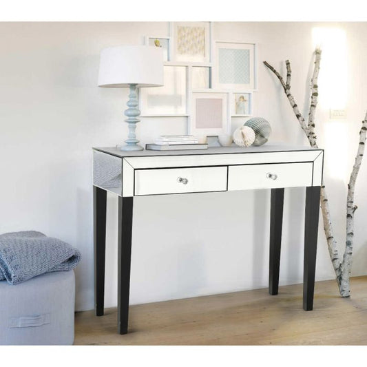 Elegant Silver Mirrored Dressing Table with 2 Drawers for Chic Bedroom Décor