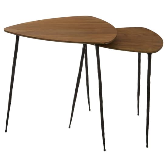 FURCO Set of 2 Wooden Side Tables with Metal Legs in Brown and Black Finish