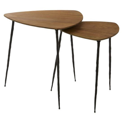 FURCO Set of 2 Wooden Side Tables with Metal Legs in Brown and Black Finish