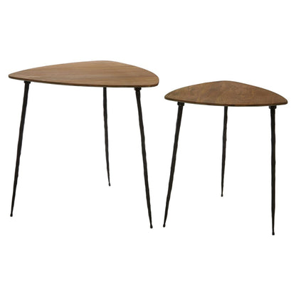 FURCO Set of 2 Wooden Side Tables with Metal Legs in Brown and Black Finish