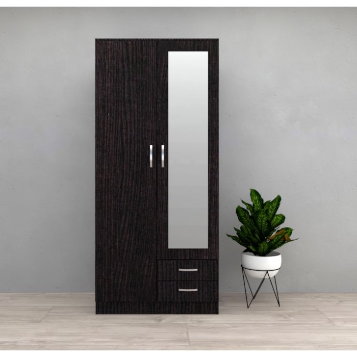 Rome 2 Door Mirrored Wardrobe with Drawers in Black Oak | Dark Elegance | Furco