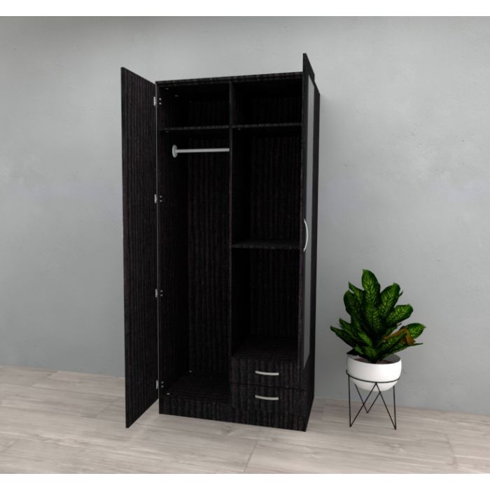 Rome 2 Door Mirrored Wardrobe with Drawers in Black Oak | Dark Elegance | Furco