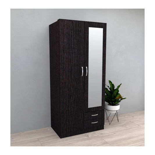 Rome 2 Door Mirrored Wardrobe with Drawers in Black Oak | Dark Elegance | Furco