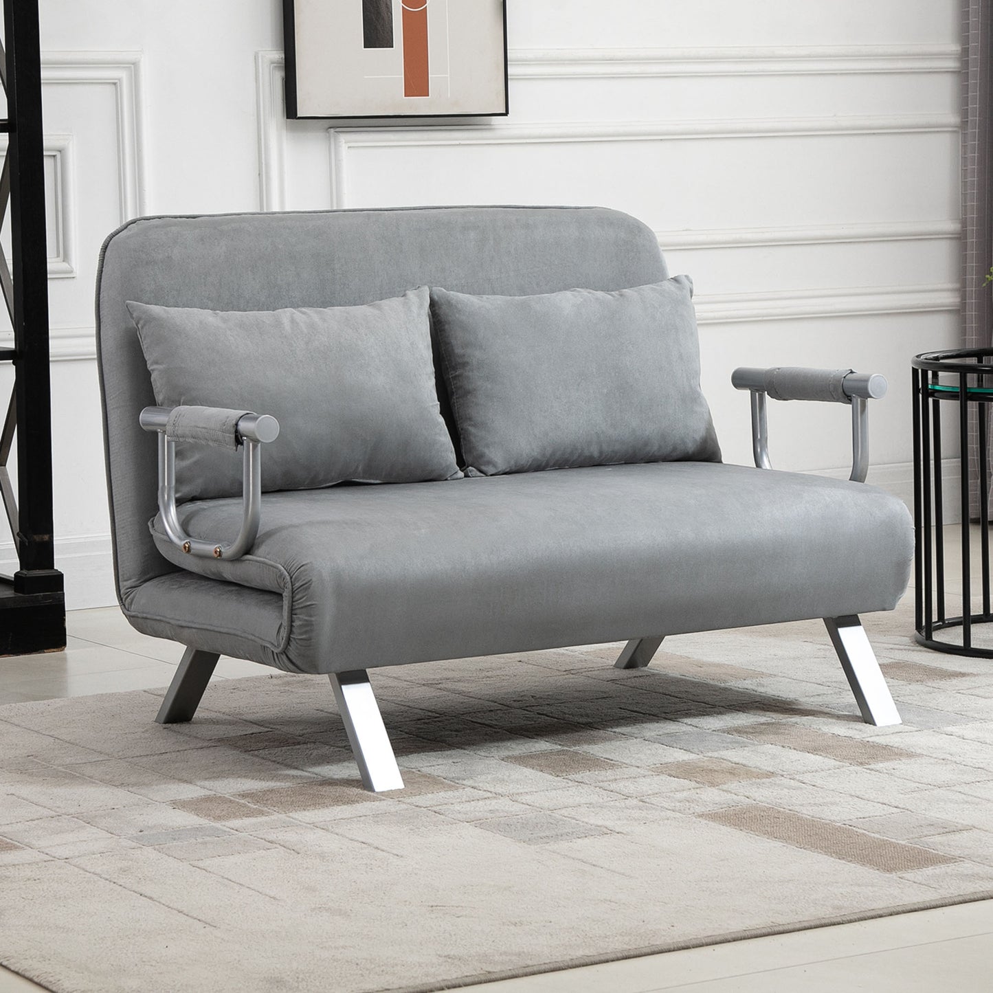 HOMCOM wo-Seater Click-Clack Sofa Bed - Light Grey